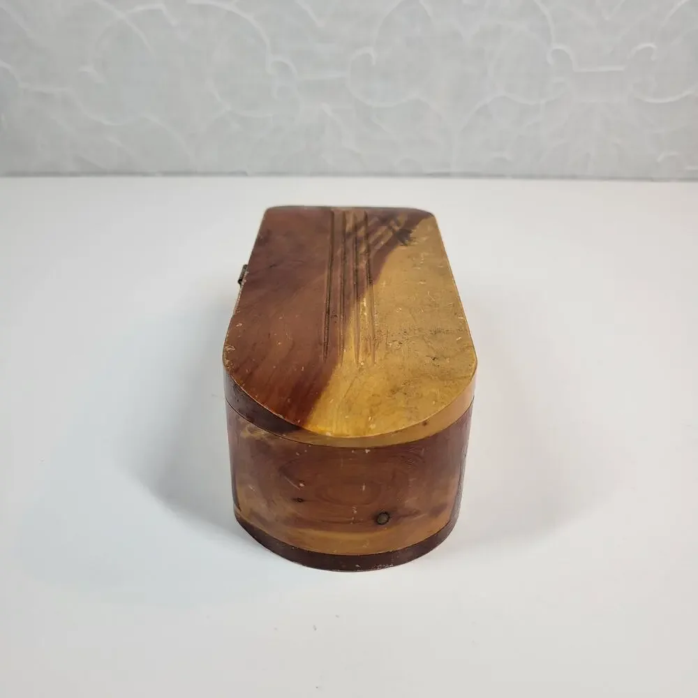 Vintage Mango Wood Box Two Tone Brown Trinket Jewelry Hinged Closure Hollywood